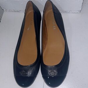 COACH BALLET FLATS "Chelsea" Black Leather with Patent Toe Caps, Women's 7.5